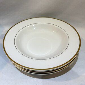 Set of 4 Royal Chatham Rim Bowls for Soup Cereal Pasta White w/ Gold Rim VTG USA